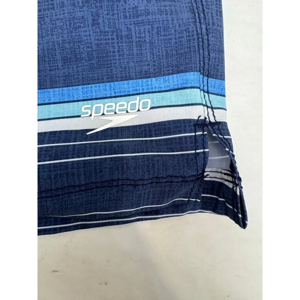Speedo Men's Swim Trunks Shorts Lined Striped Active Blue Swimsuit - Medium